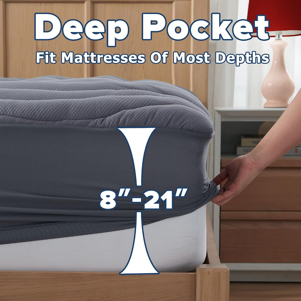 ELVEN HOME Queen Mattress Pad for Back & Hip Pain Relief, Pillow Top Cooling Bed Topper Quilted Fitted, Hotel Quality Deep Pocket Soft Queen Mattress Protector Cover Washable (60x80 inch, Grey)