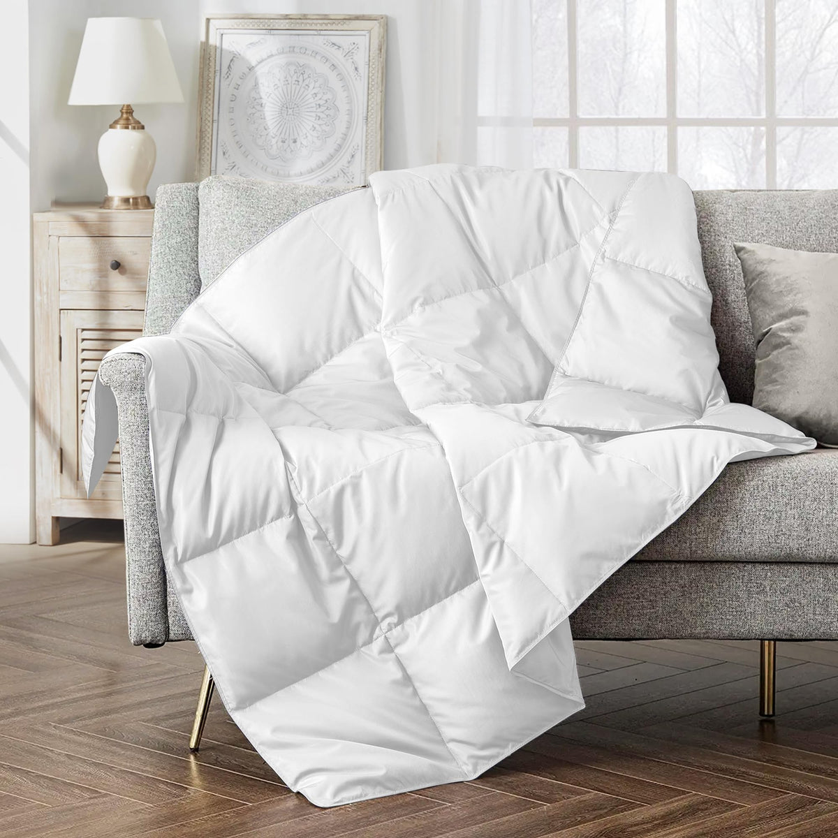 puredown® Soft Feather Down Throw Blanket Lightweight Packable Couch Throw for Indoor and Outdoor Use, Throw 50"X70", Navy