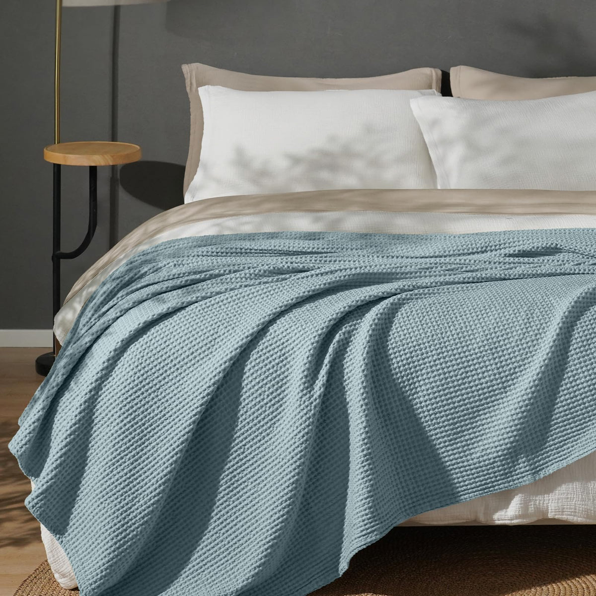 PHF 100% Cotton Waffle Blanket Lightweight Breathable, Twin Size, White