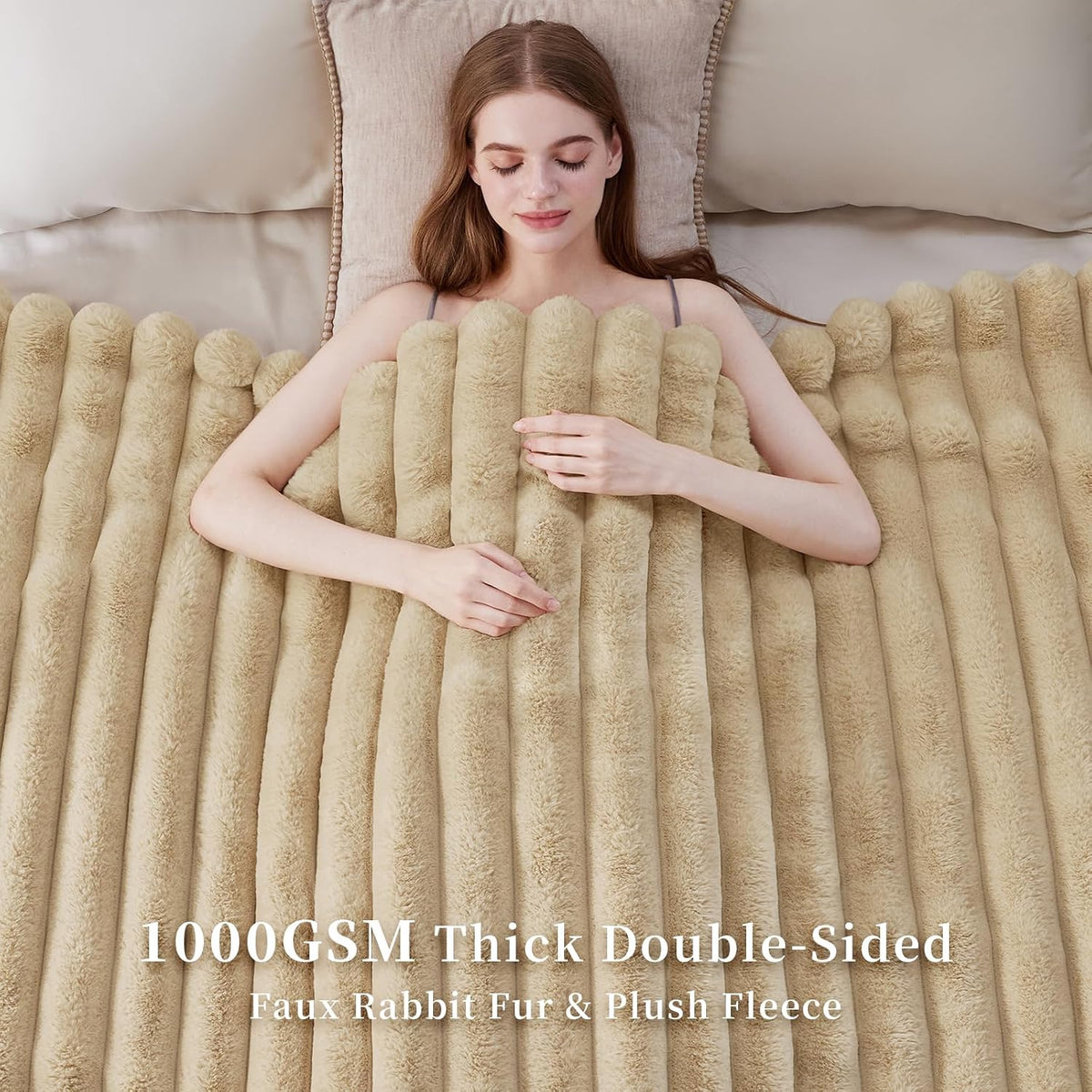 Faux Fur Throw Blanket, 1000GSM Thick Fluffy Fur Throw, 50"X70"