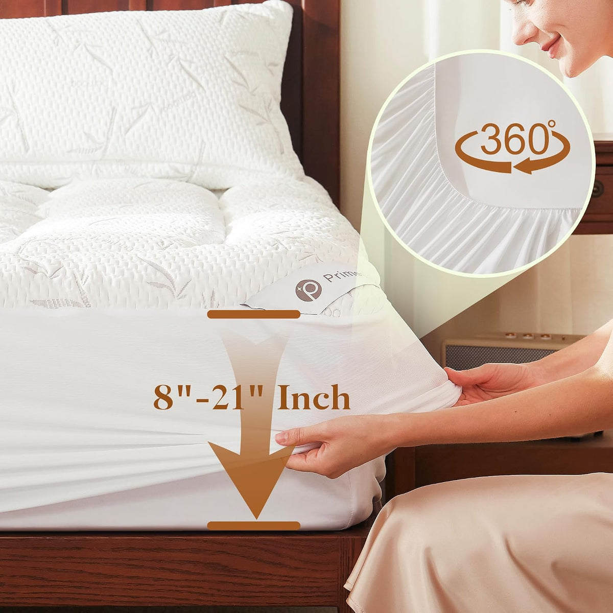 PRIMESOFT Queen Size Mattress Topper, Thick Pillow Top Mattress Pad，Up to 21 Inch Deep Pocket,Soft Breathable Mattress Pad for Back Pain, Waterproof Protector Cover(White)