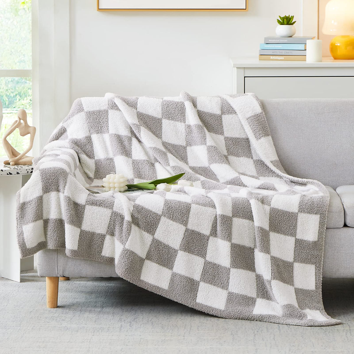 WRENSONGE Soft Checkered Throw Blanket for Couch-Cozy Fall Knitted Blankets