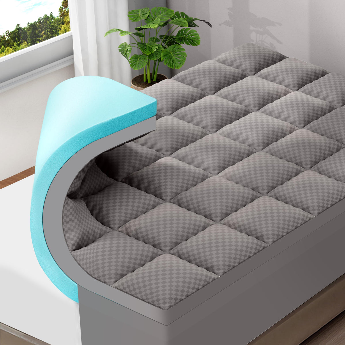 OLANLY 4 Inch Dual-Layer Mattress Topper, Gel Memory Foam, White