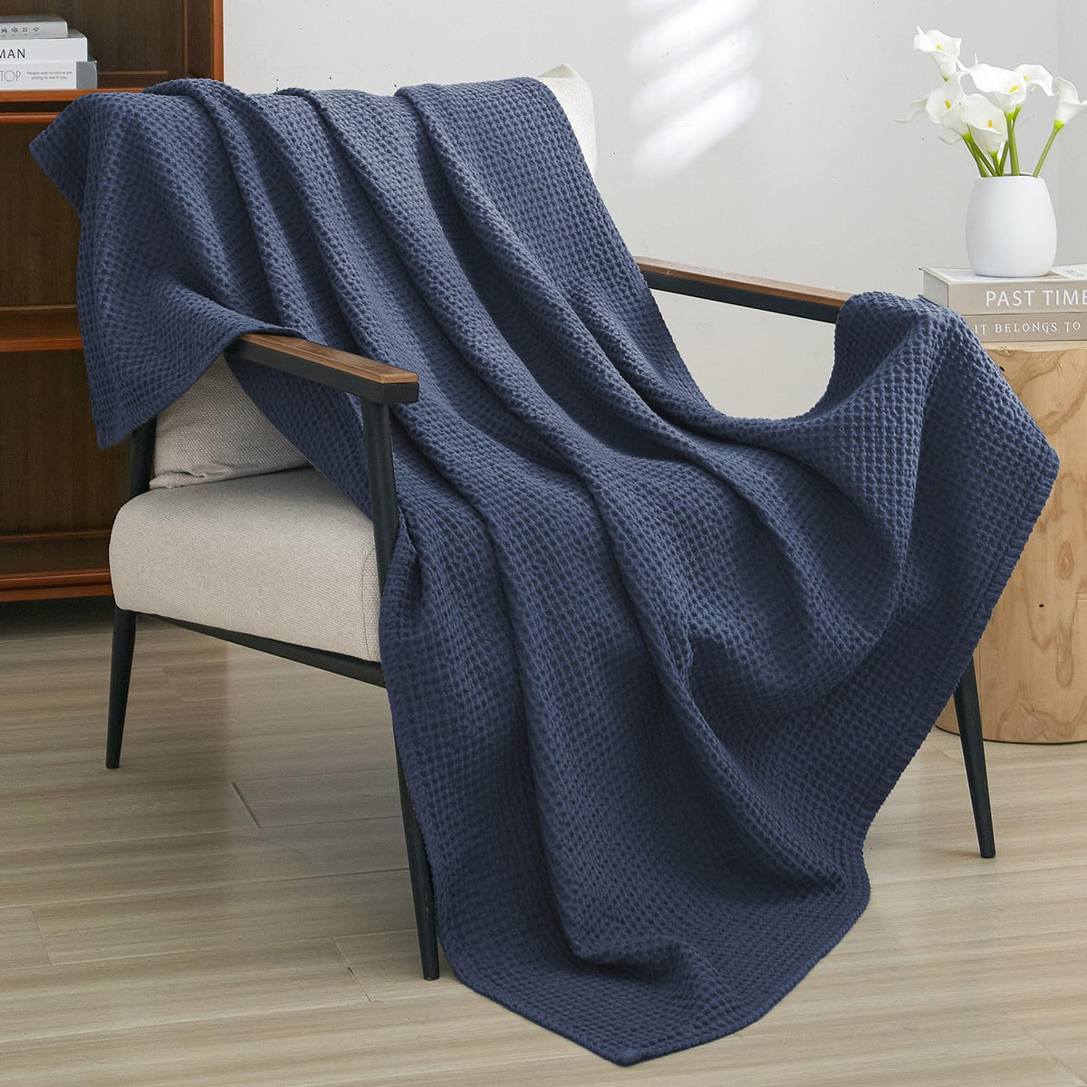 PHF 100% Cotton Waffle Blanket Lightweight Breathable, Twin Size, White