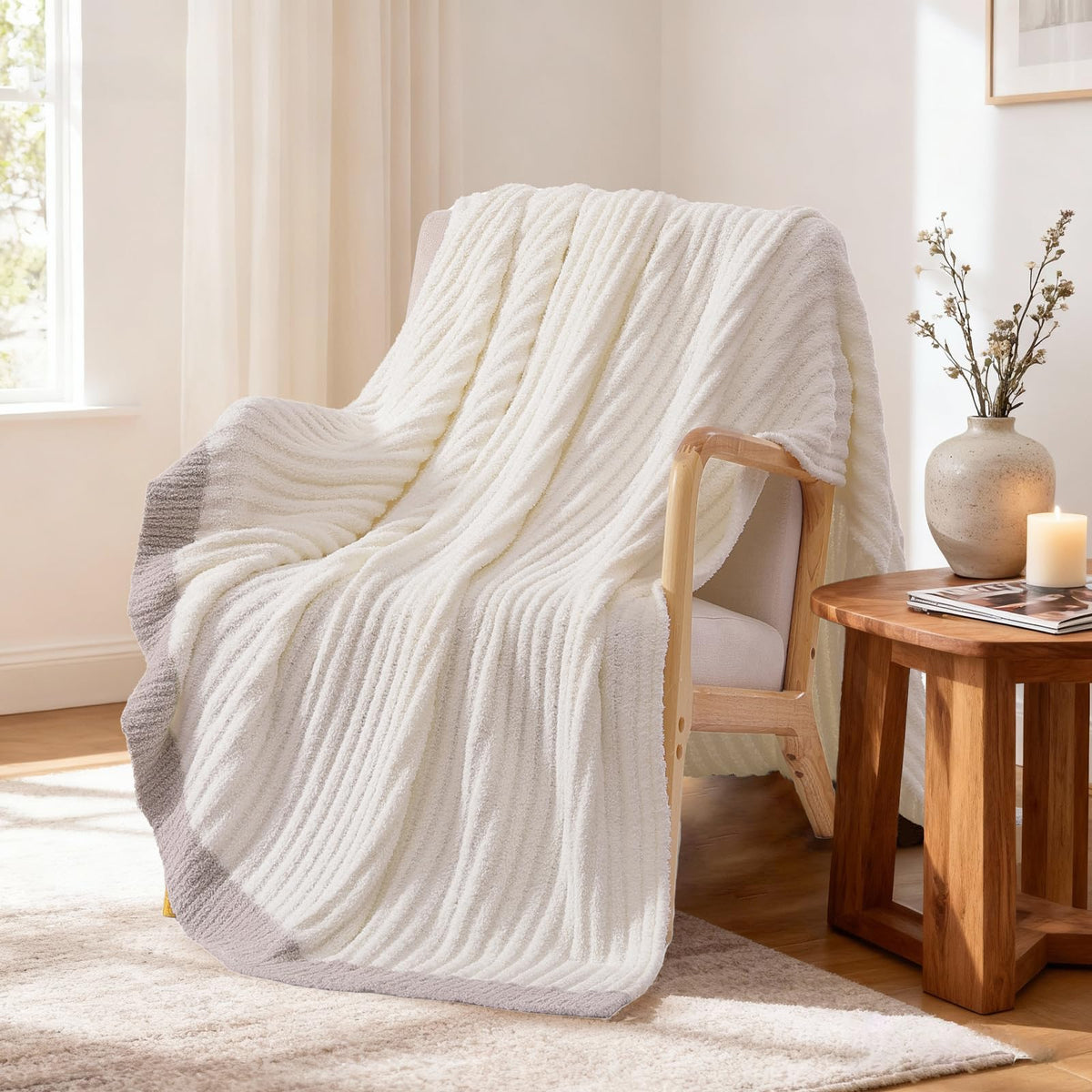 WRENSONGE Soft Checkered Throw Blanket for Couch-Cozy Fall Knitted Blankets