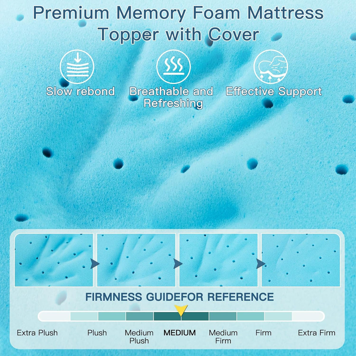 Airensky Full Size Memory Foam Mattress Topper, Cooling Gel High Density