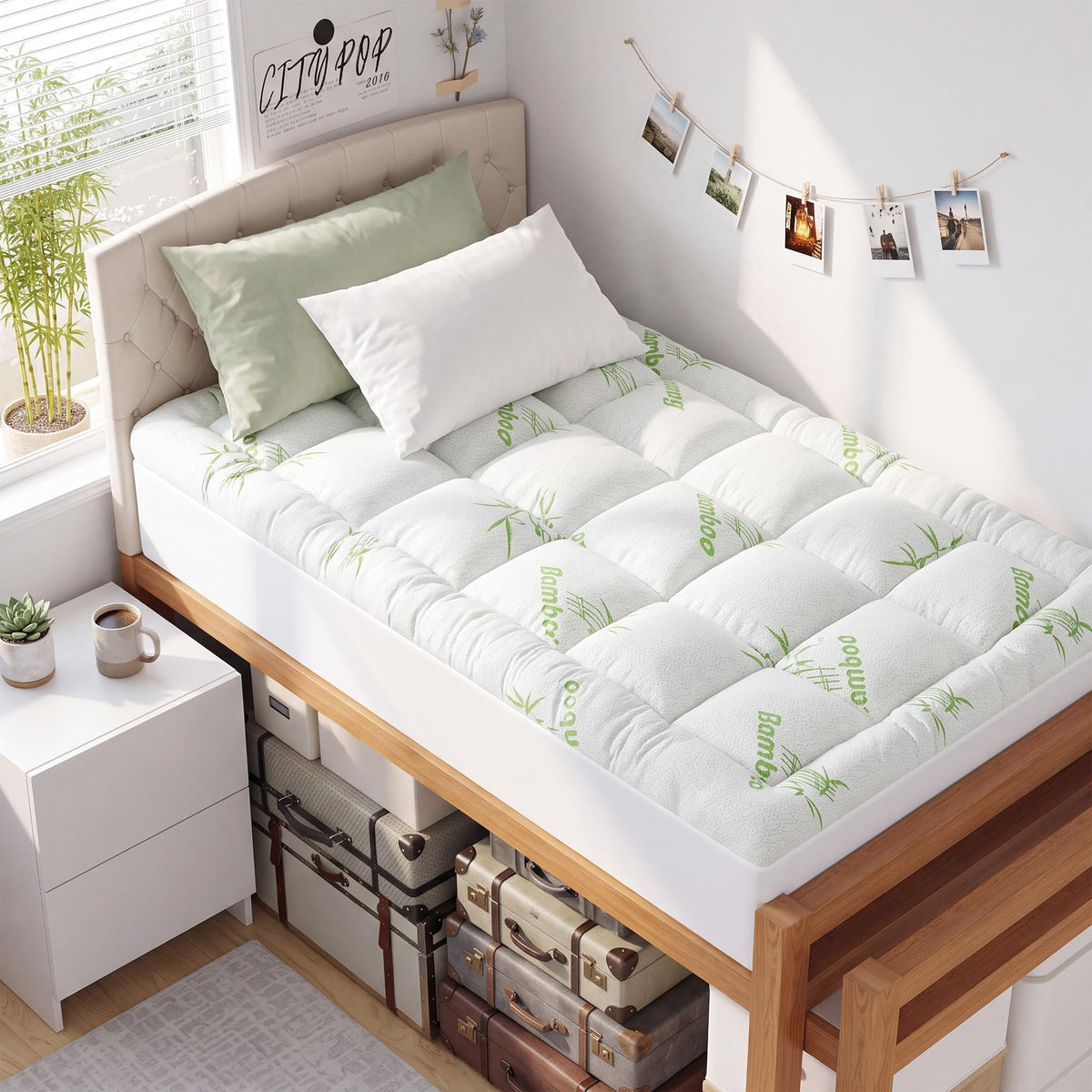 Waterproof Queen Size Mattress Topper Viscose Derived from Bamboo, Extra Thick Mattress Pad for Back Pain, Cooling Mattress Protector with Deep Pocket 8"-21", Green,Queen