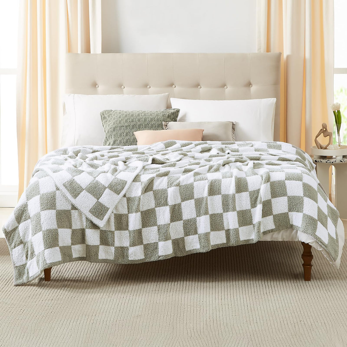 WRENSONGE Soft Checkered Throw Blanket for Couch-Cozy Fall Knitted Blankets