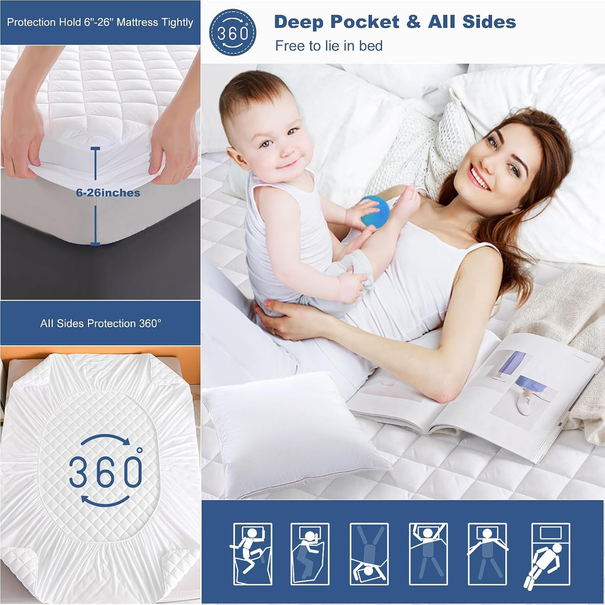 GRT King Waterproof Mattress Pad, Hollow Cotton Quilted Mattress Protector