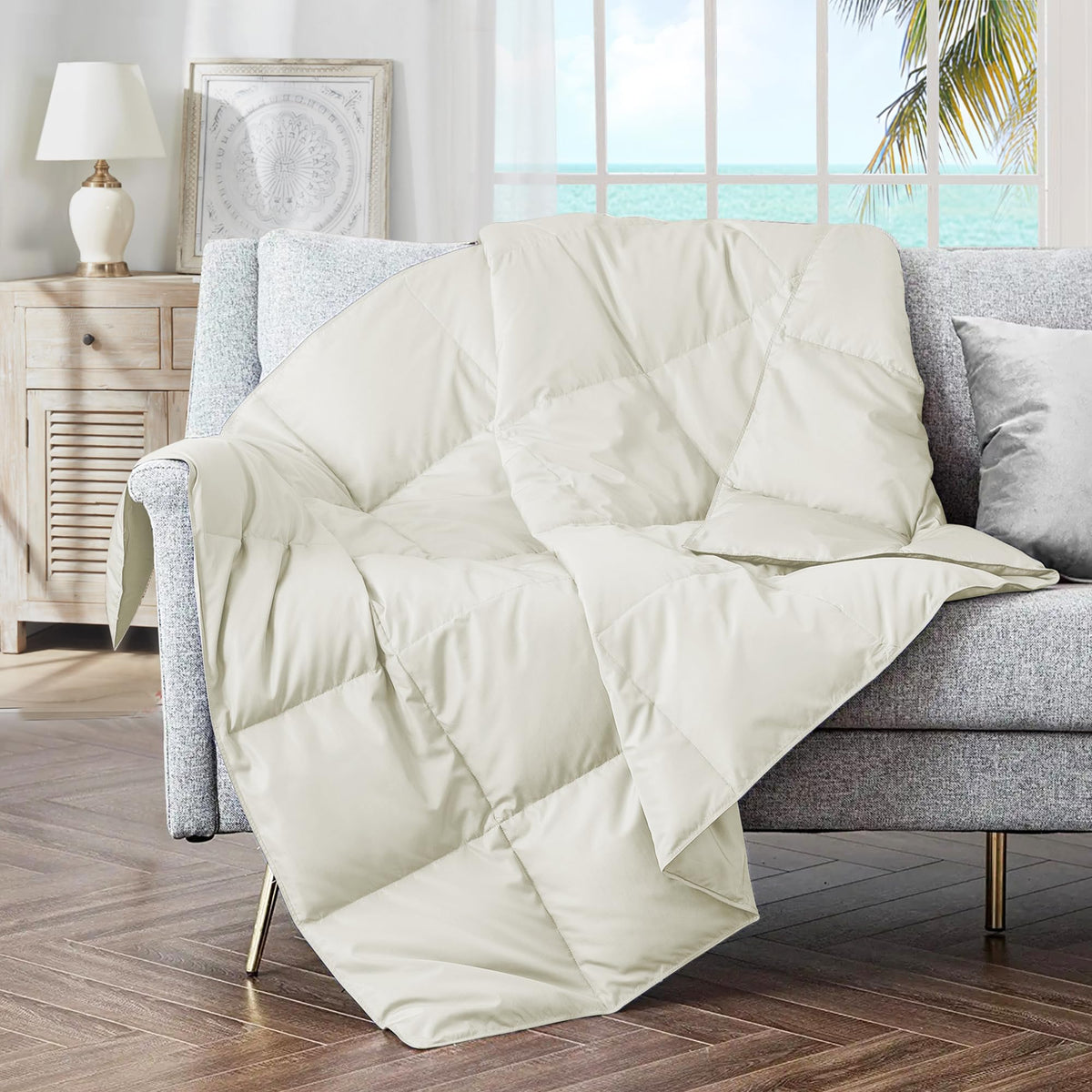 puredown® Soft Feather Down Throw Blanket Lightweight Packable Couch Throw for Indoor and Outdoor Use, Throw 50"X70", Navy