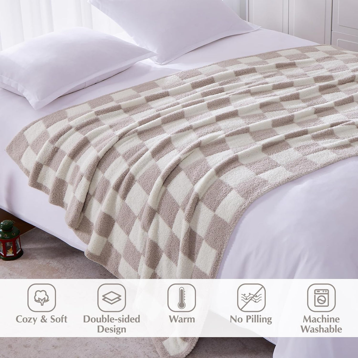 WRENSONGE Soft Checkered Throw Blanket for Couch-Cozy Fall Knitted Blankets