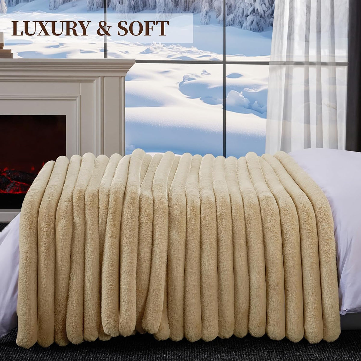 Faux Fur Throw Blanket, 1000GSM Thick Fluffy Fur Throw, 50"X70"
