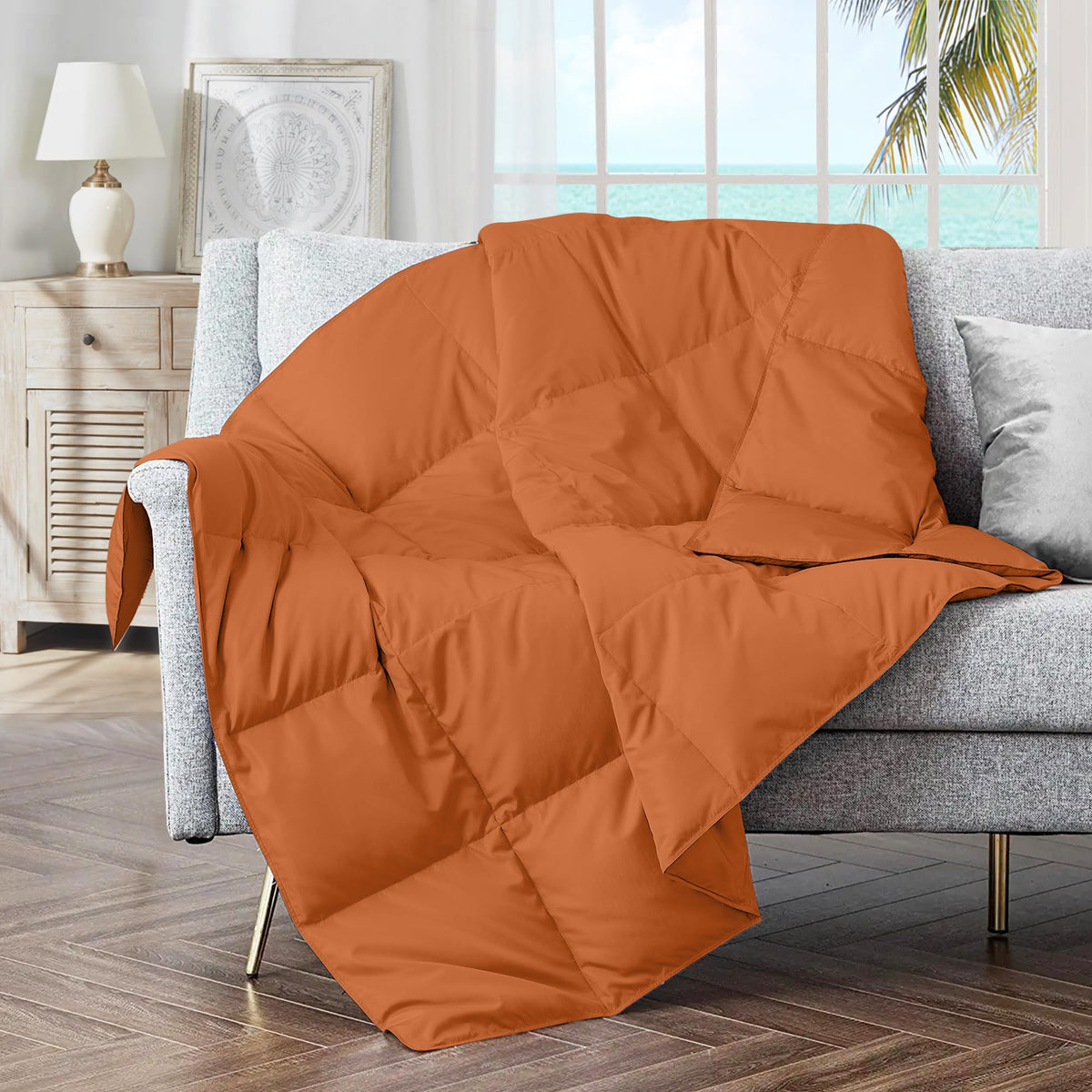 puredown® Soft Feather Down Throw Blanket Lightweight Packable Couch Throw for Indoor and Outdoor Use, Throw 50"X70", Navy