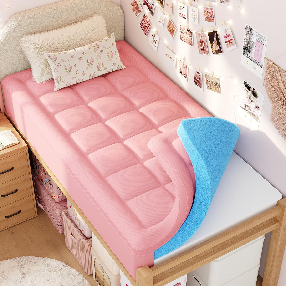 ELEMUSE 3 Inch Queen Dual Layer Memory Foam Mattress Topper with Pillowtop