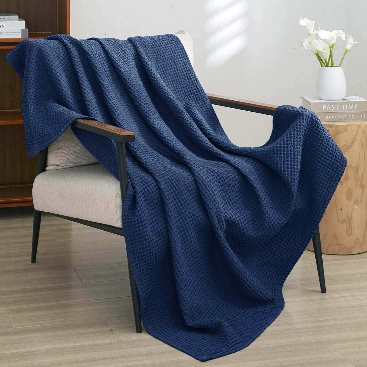 PHF 100% Cotton Waffle Blanket Lightweight Breathable, Twin Size, White