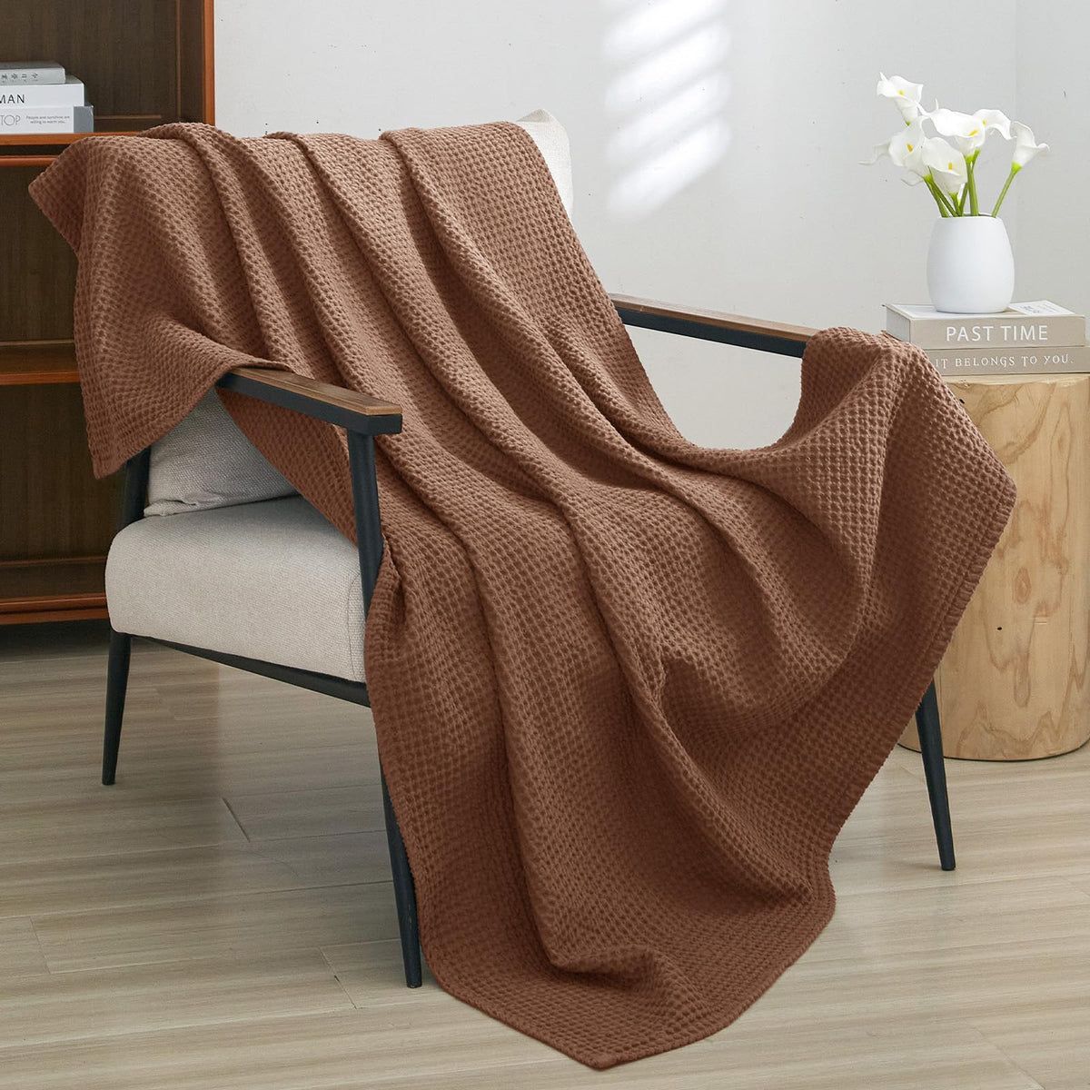 PHF 100% Cotton Waffle Blanket Lightweight Breathable, Twin Size, White