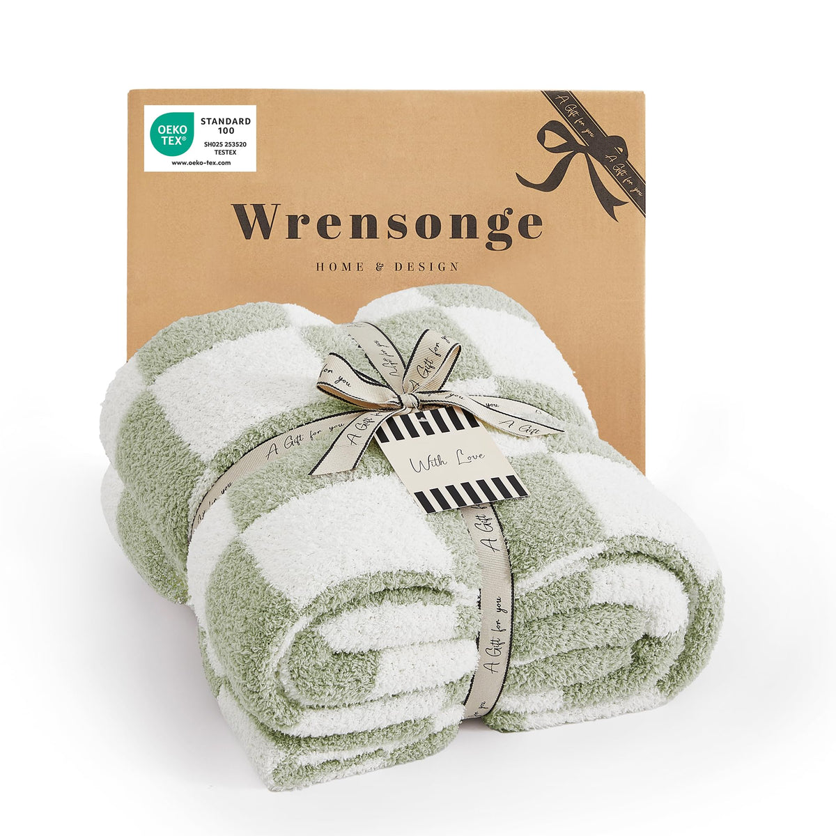 WRENSONGE Soft Checkered Throw Blanket for Couch-Cozy Fall Knitted Blankets