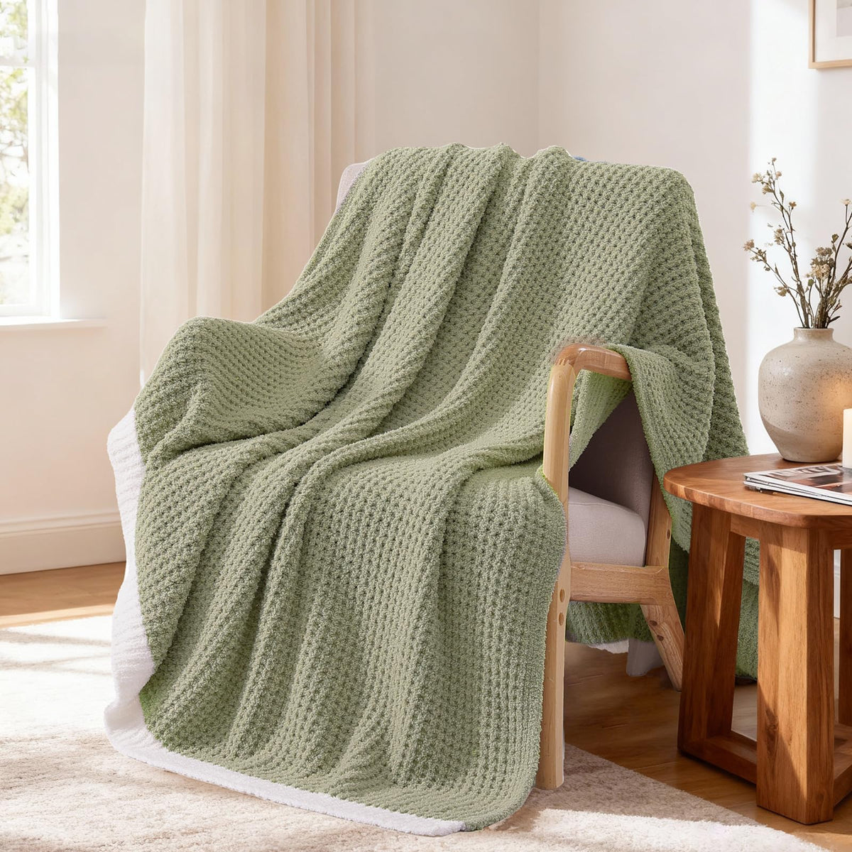 WRENSONGE Soft Checkered Throw Blanket for Couch-Cozy Fall Knitted Blankets