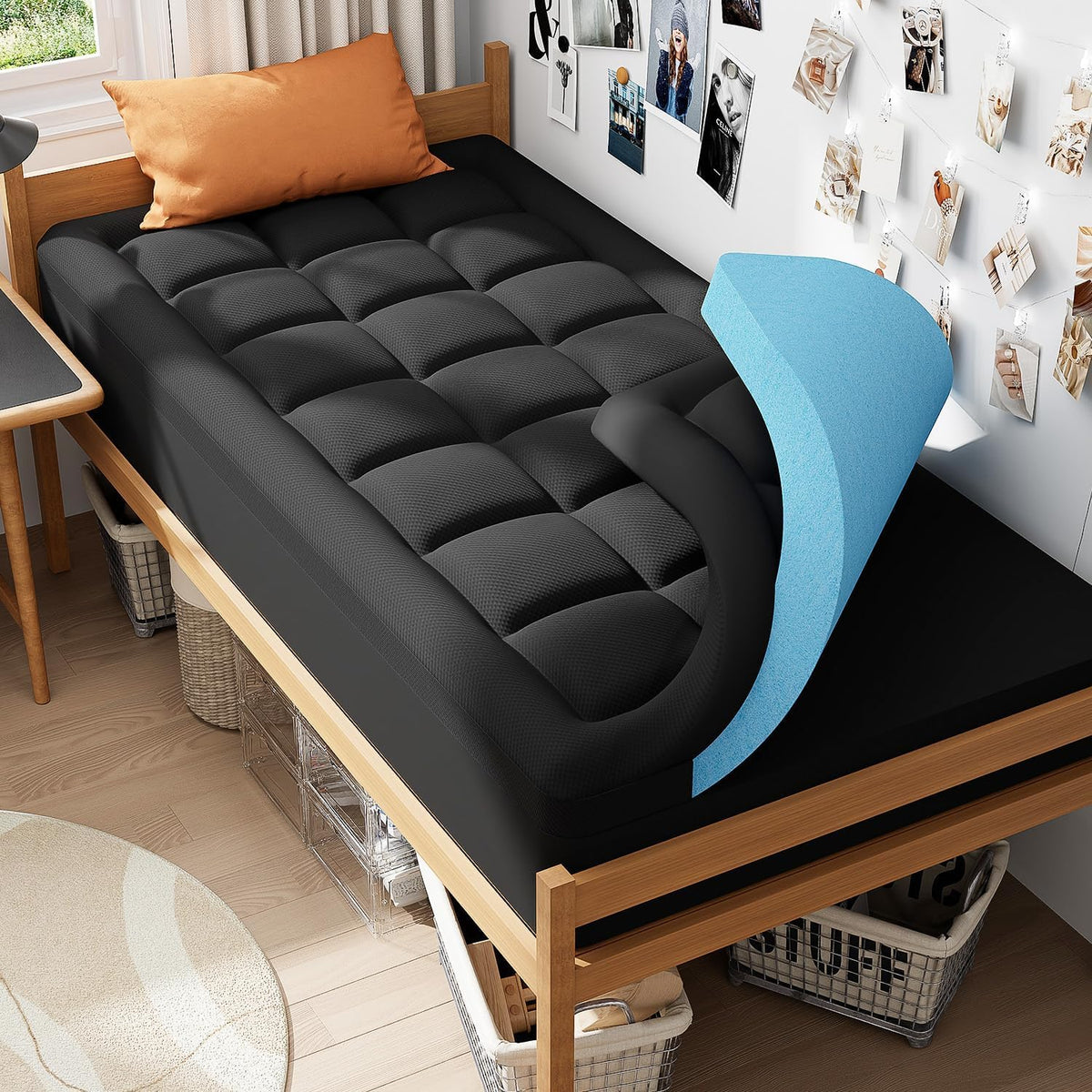 ELEMUSE 3 Inch Queen Dual Layer Memory Foam Mattress Topper with Pillowtop