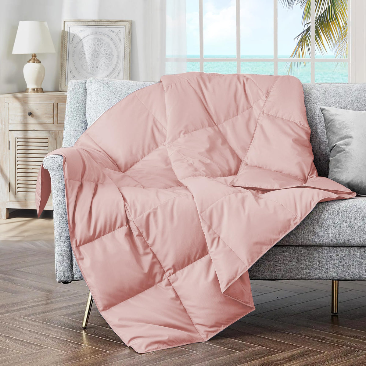 puredown® Soft Feather Down Throw Blanket Lightweight Packable Couch Throw for Indoor and Outdoor Use, Throw 50"X70", Navy