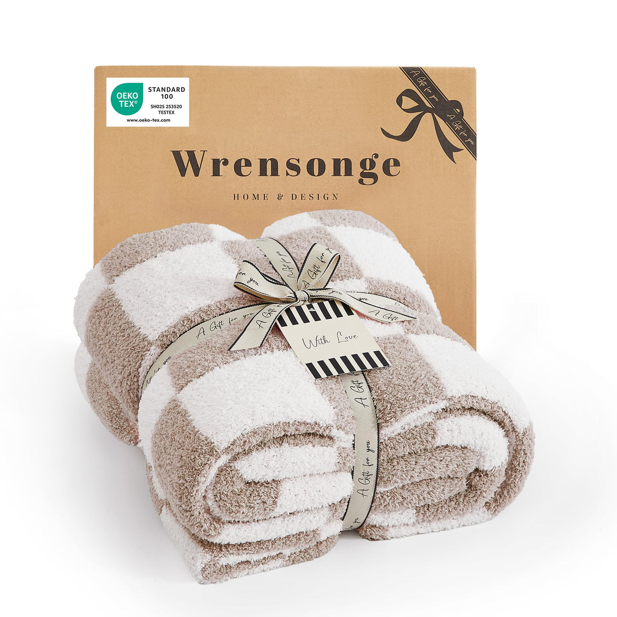 WRENSONGE Soft Checkered Throw Blanket for Couch-Cozy Fall Knitted Blankets