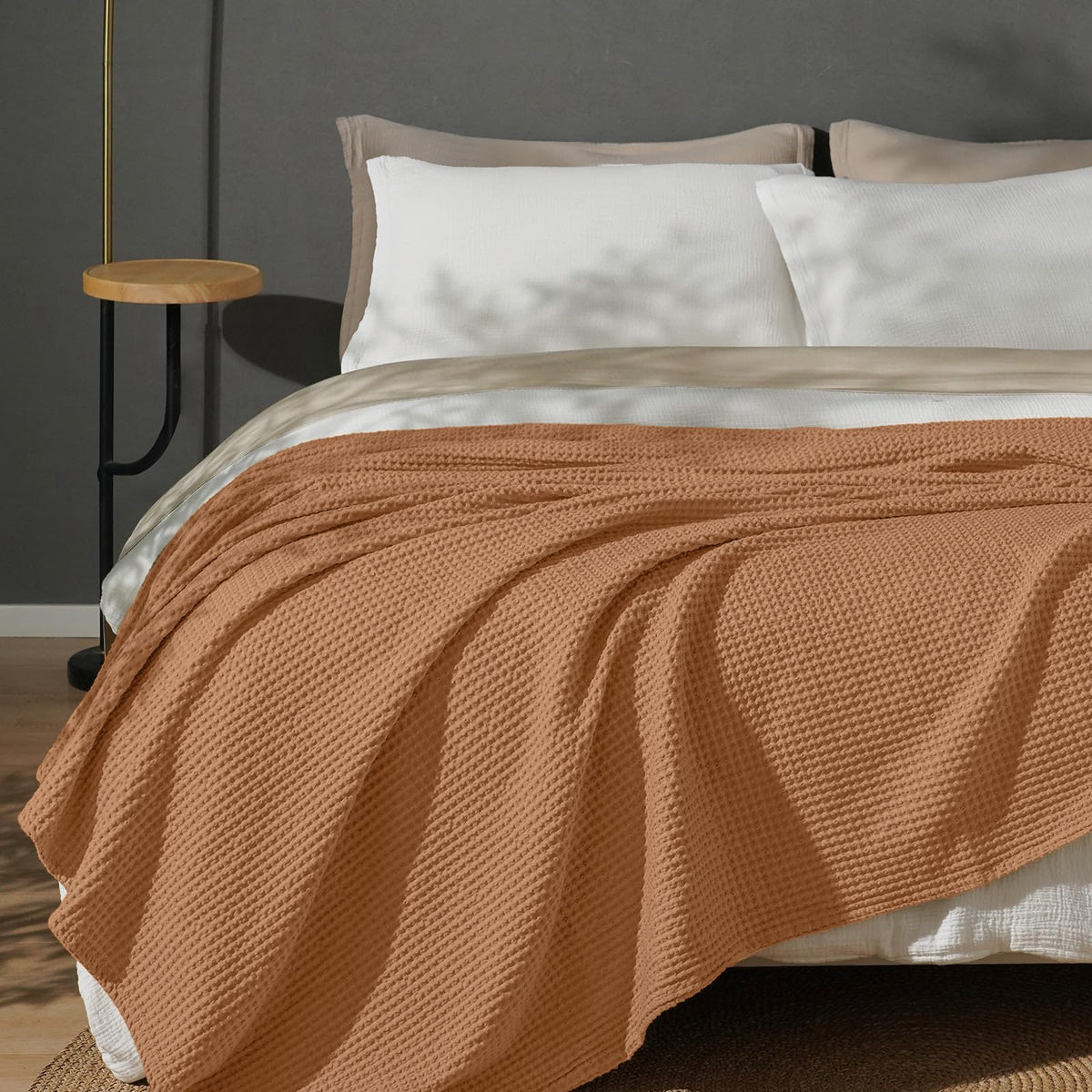 PHF 100% Cotton Waffle Blanket Lightweight Breathable, Twin Size, White