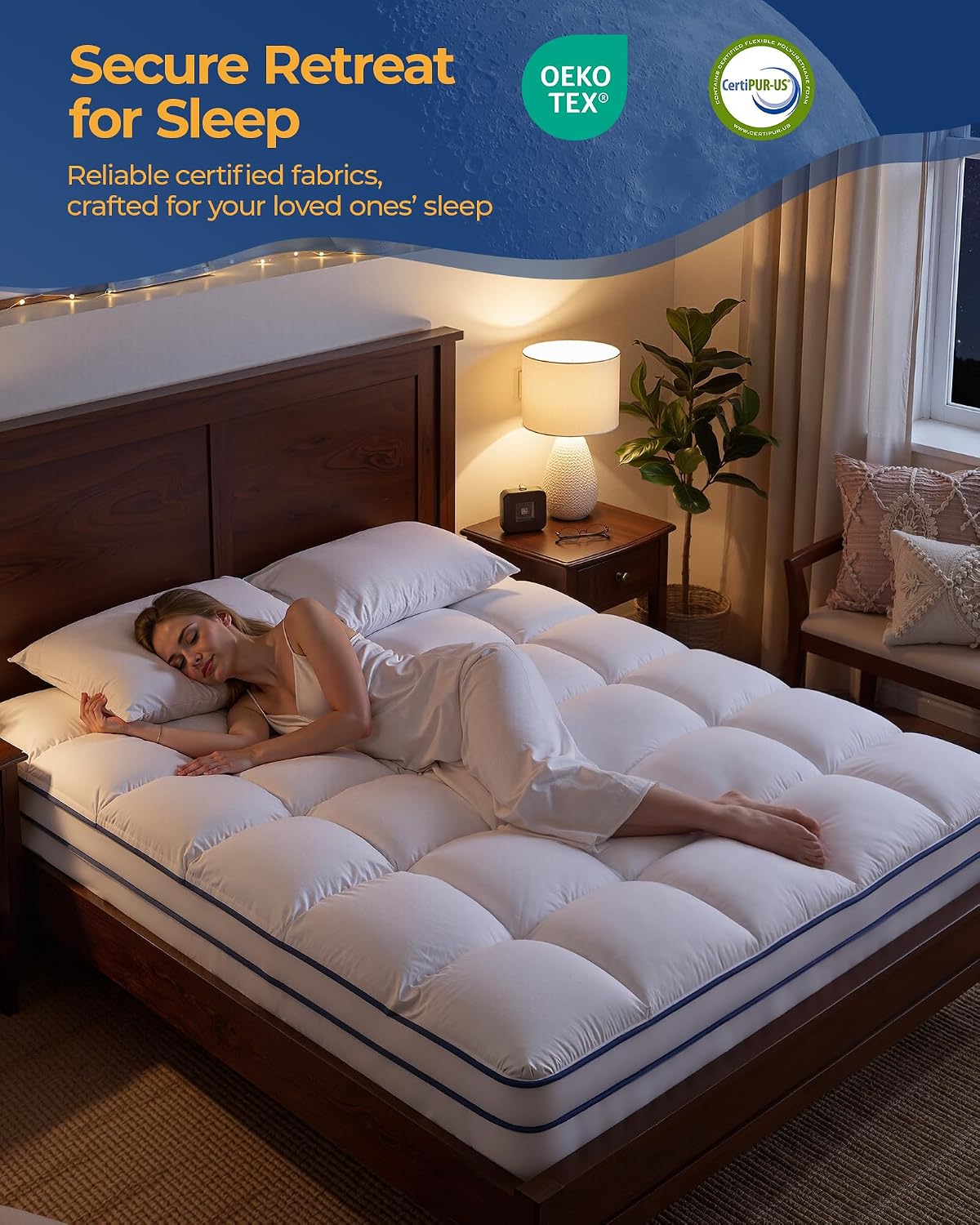 Kayfia Full Mattress Topper, Thick Mattress Pad for Back Pain Relief, White