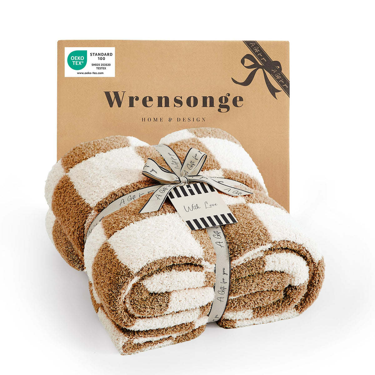 WRENSONGE Soft Checkered Throw Blanket for Couch-Cozy Fall Knitted Blankets