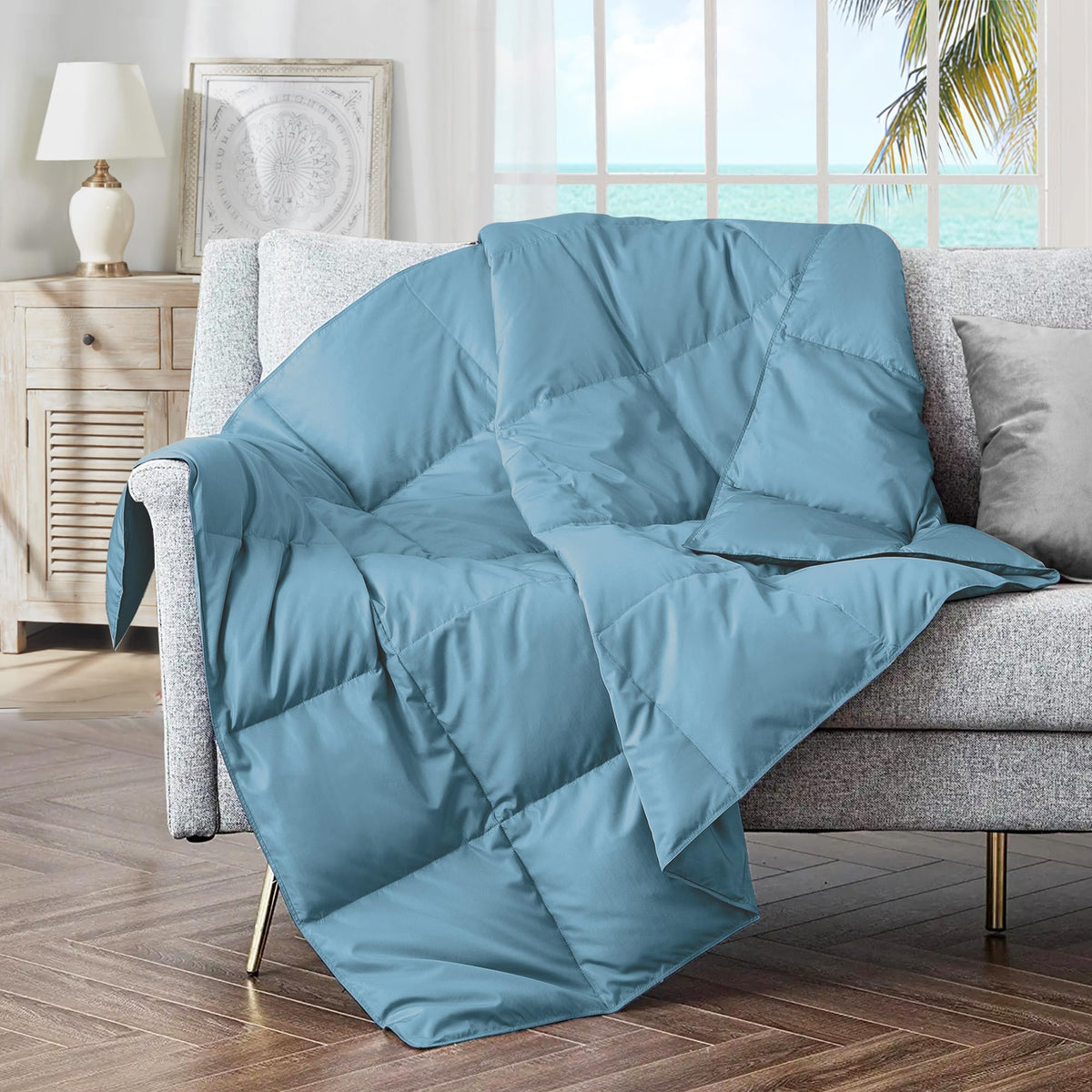 puredown® Soft Feather Down Throw Blanket Lightweight Packable Couch Throw for Indoor and Outdoor Use, Throw 50"X70", Navy