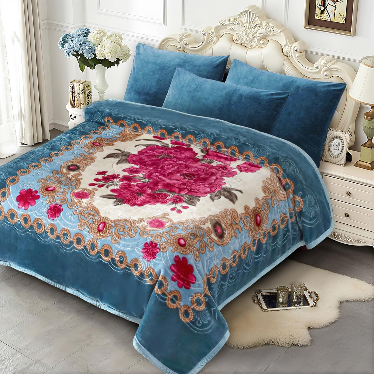 JYK Wolf Blanket Korean Style Queen Size Fleece Bed Blanket, 520GSM 2 Ply