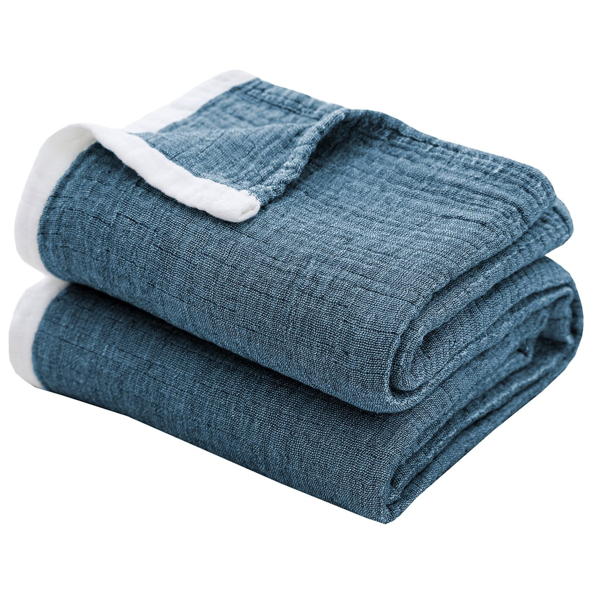 SE SOFTEXLY Muslin Throw Blanket, 4-Layer Dyed Yarn, 80”x90”, Denim Blue