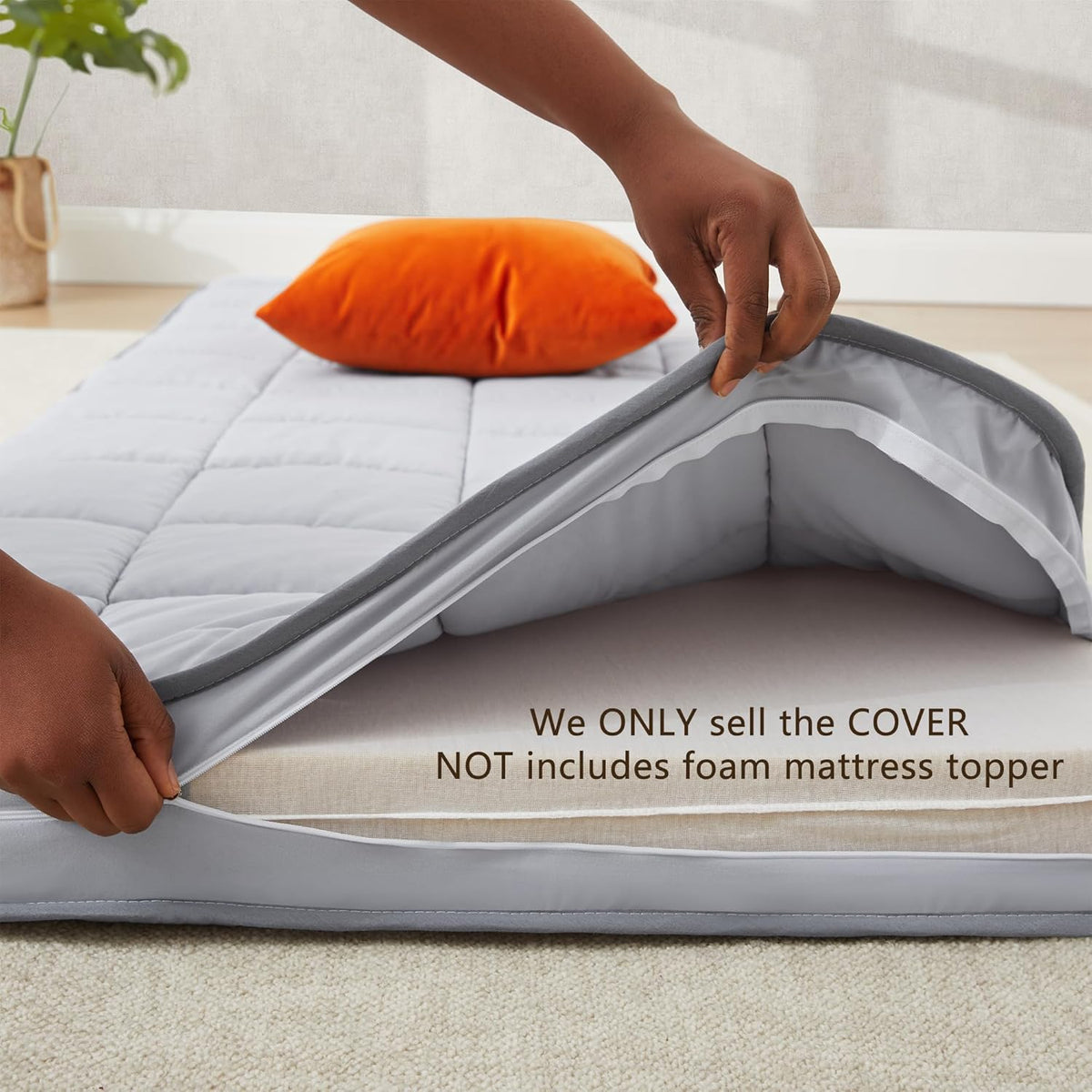 Jamdok 3Inch Twin Mattress Topper Cover(Only Cover),Zippered,75 x 38”