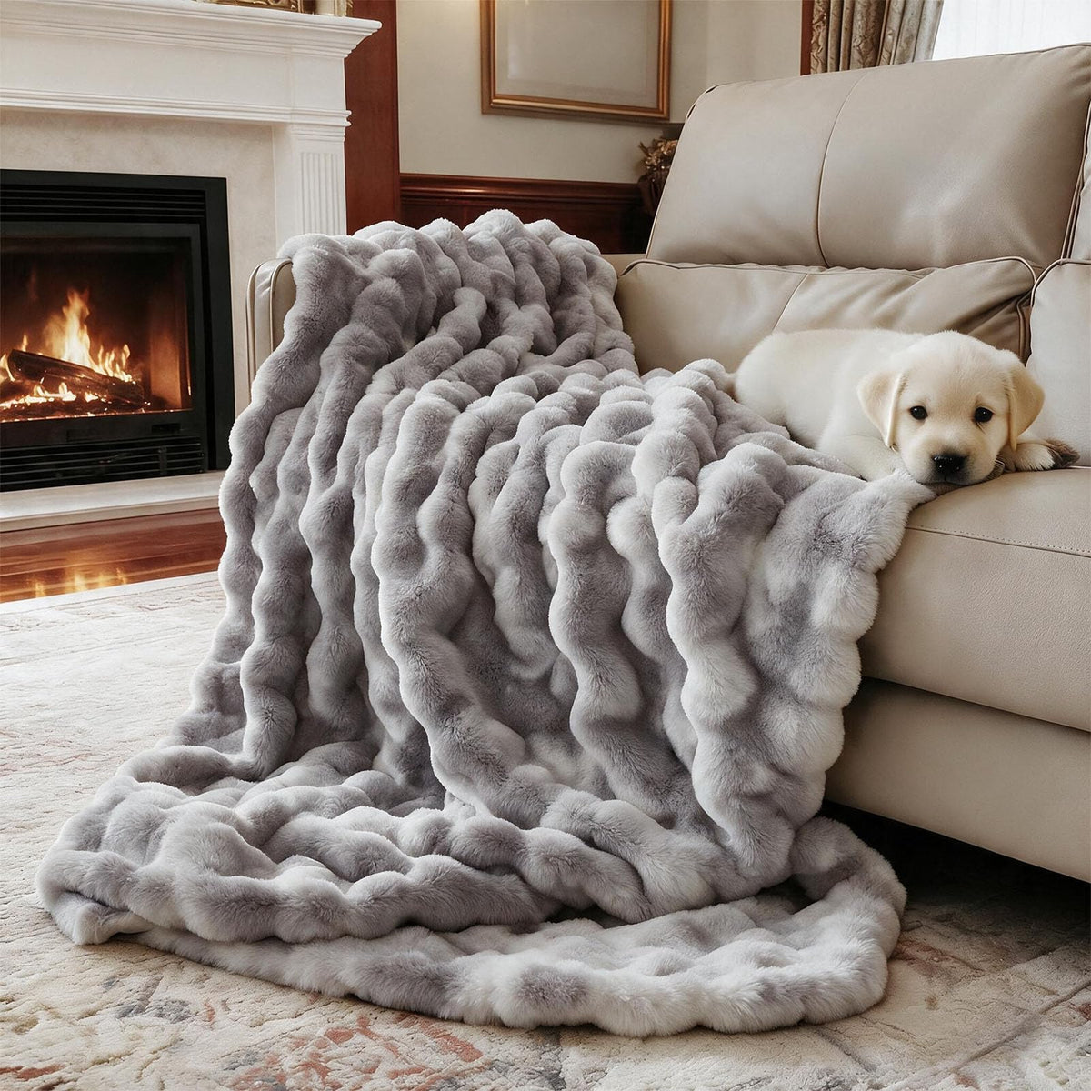 Pink Bubble Blanket Faux Fur Sherpa Throw (50x60 Inch)