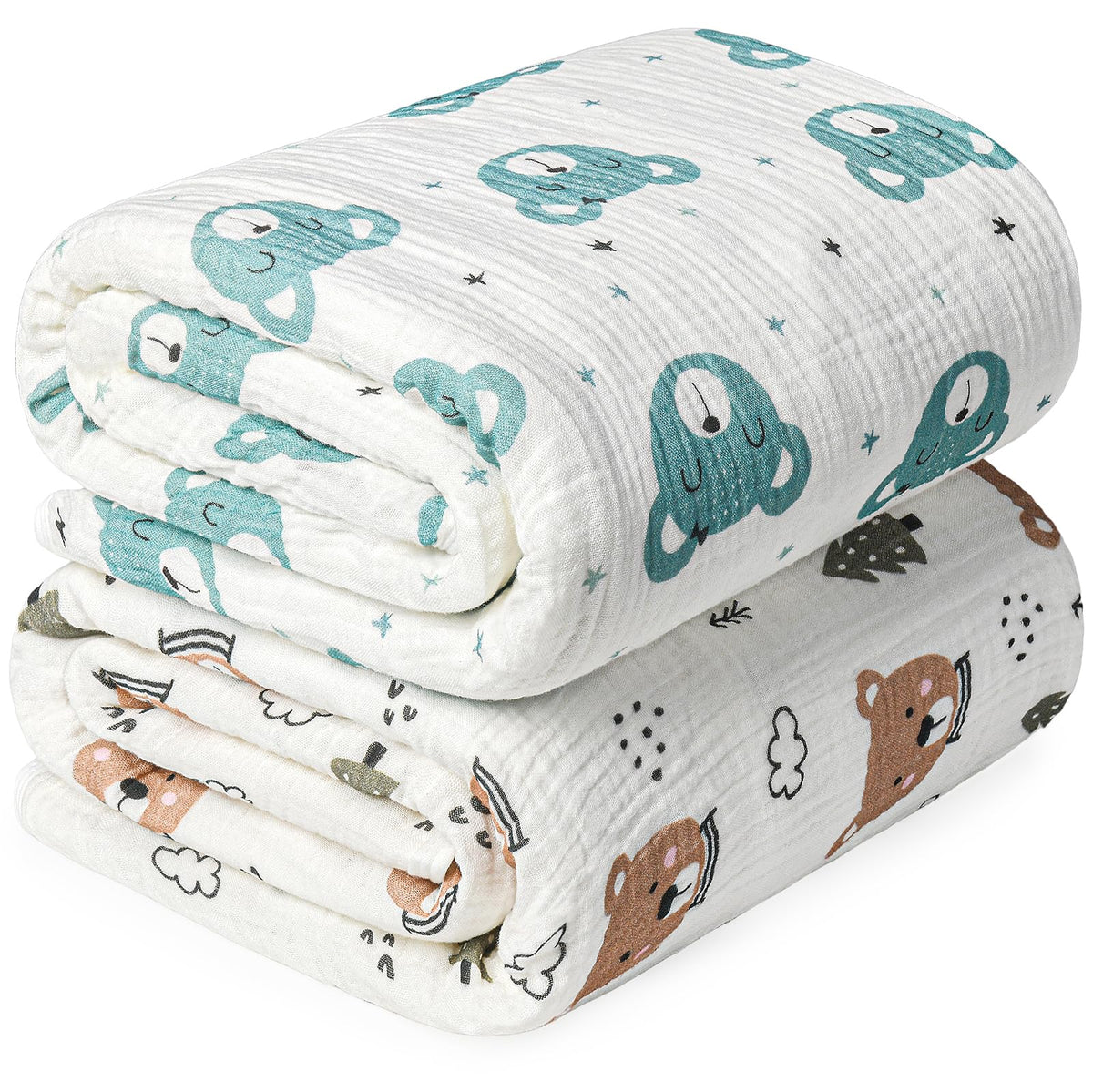 Muslin Swaddle Blankets for Newborn, 2 Pack Breathable Soft Receiving Blanket, Large 41 x 41 inches Swaddle Wrap Burping Clothes, Essentials Infant Shower Items. (Beige & Coffee)