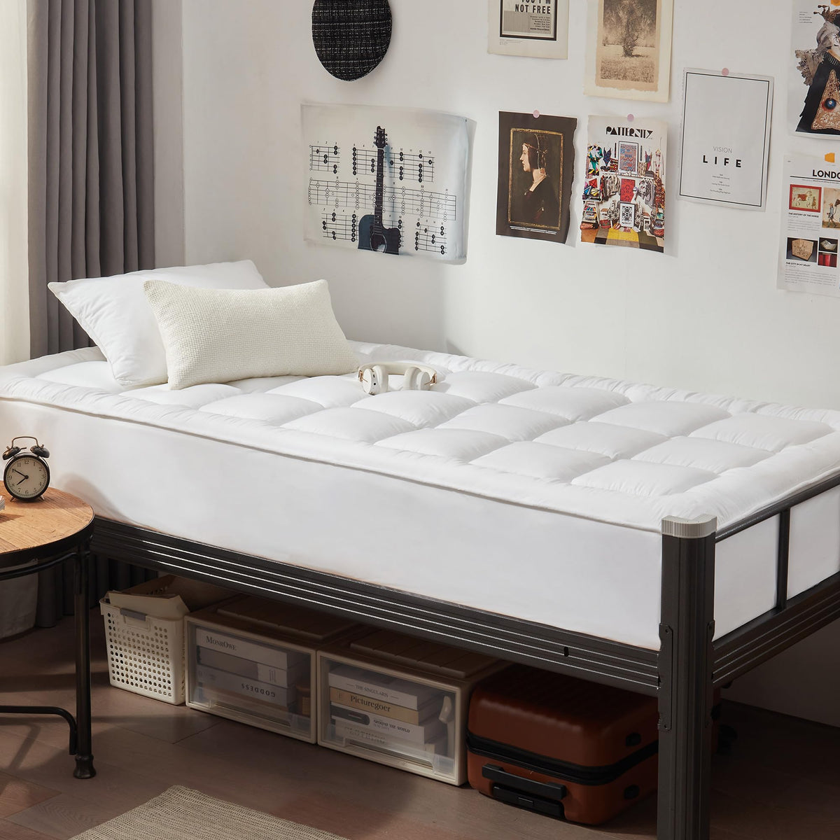 UNILIBRA Twin Size Mattress Pad Cooling Rayon from Bamboo, Quilted Fitted Mattress Protector Pillow Top Single Mattress Cover with Deep Pocket Up to 19 Inches, Ultra Soft Filling Mattress Topper