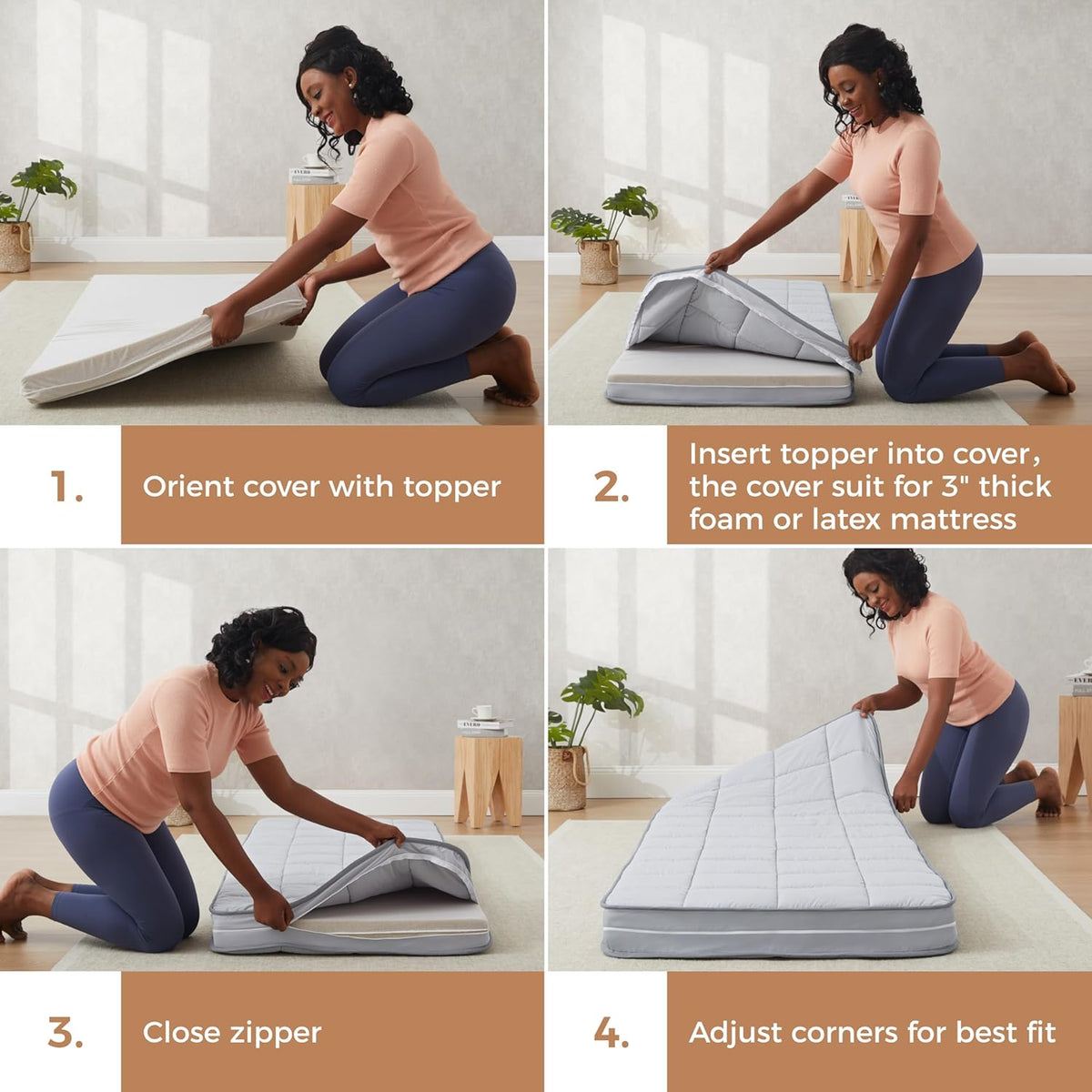 Jamdok 3Inch Twin Mattress Topper Cover(Only Cover),Zippered,75 x 38”