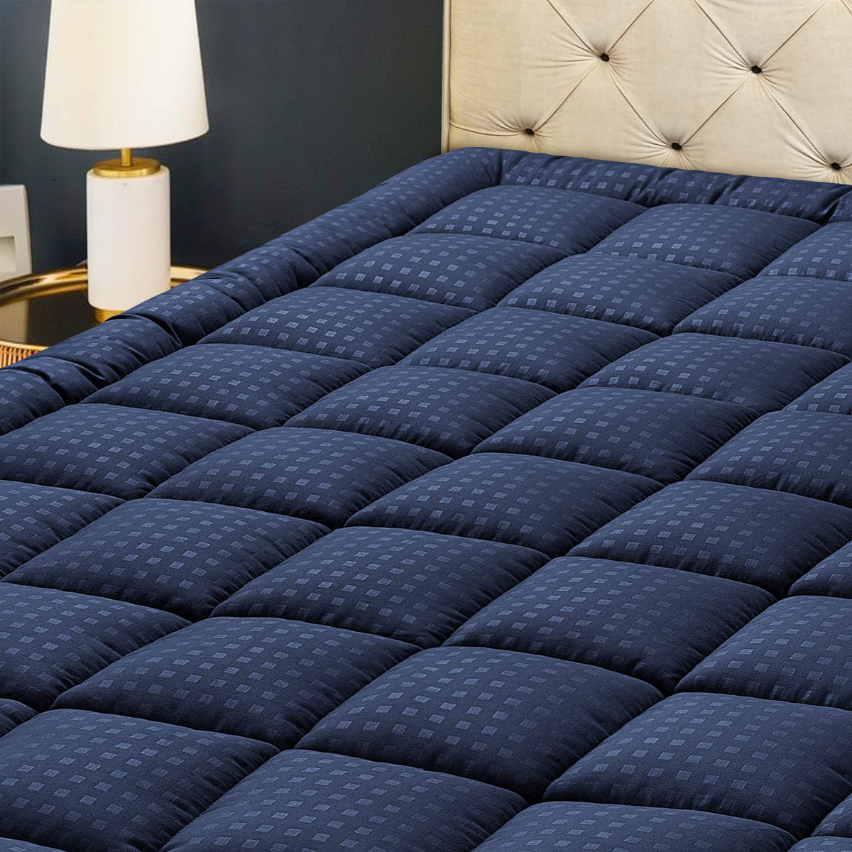 HYLEORY Queen Mattress Pad Quilted Fitted Mattress Protector Cooling Pillow Top Mattress Cover Breathable Fluffy Soft Mattress Topper with 8-21" Deep Pocket, Dark Grey