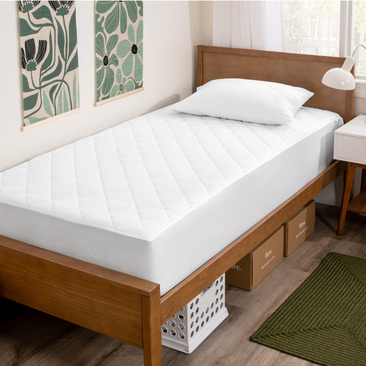 Bare Home Quilted Fitted Mattress Pad (Queen, White)