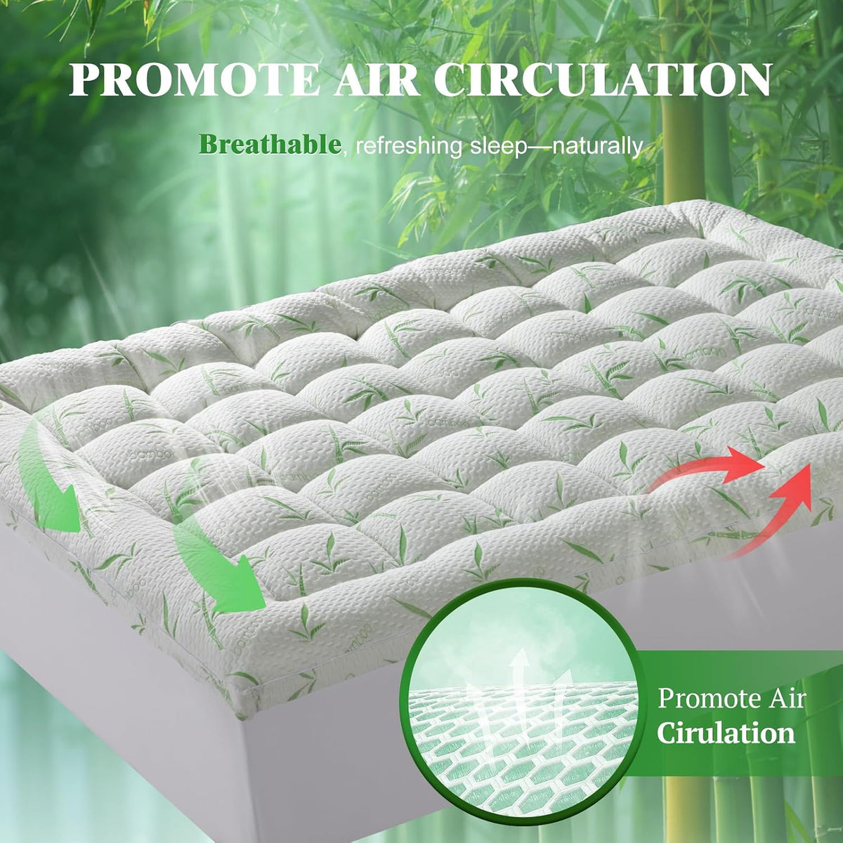 3 Inch Mattress Topper - Viscose Made from Bambu,Cooling Soft Pillow Top Mattress Pad Cover for Back Pain,Mattress Protector with 8-21 Inch Deep Pocket (King,78"x80")
