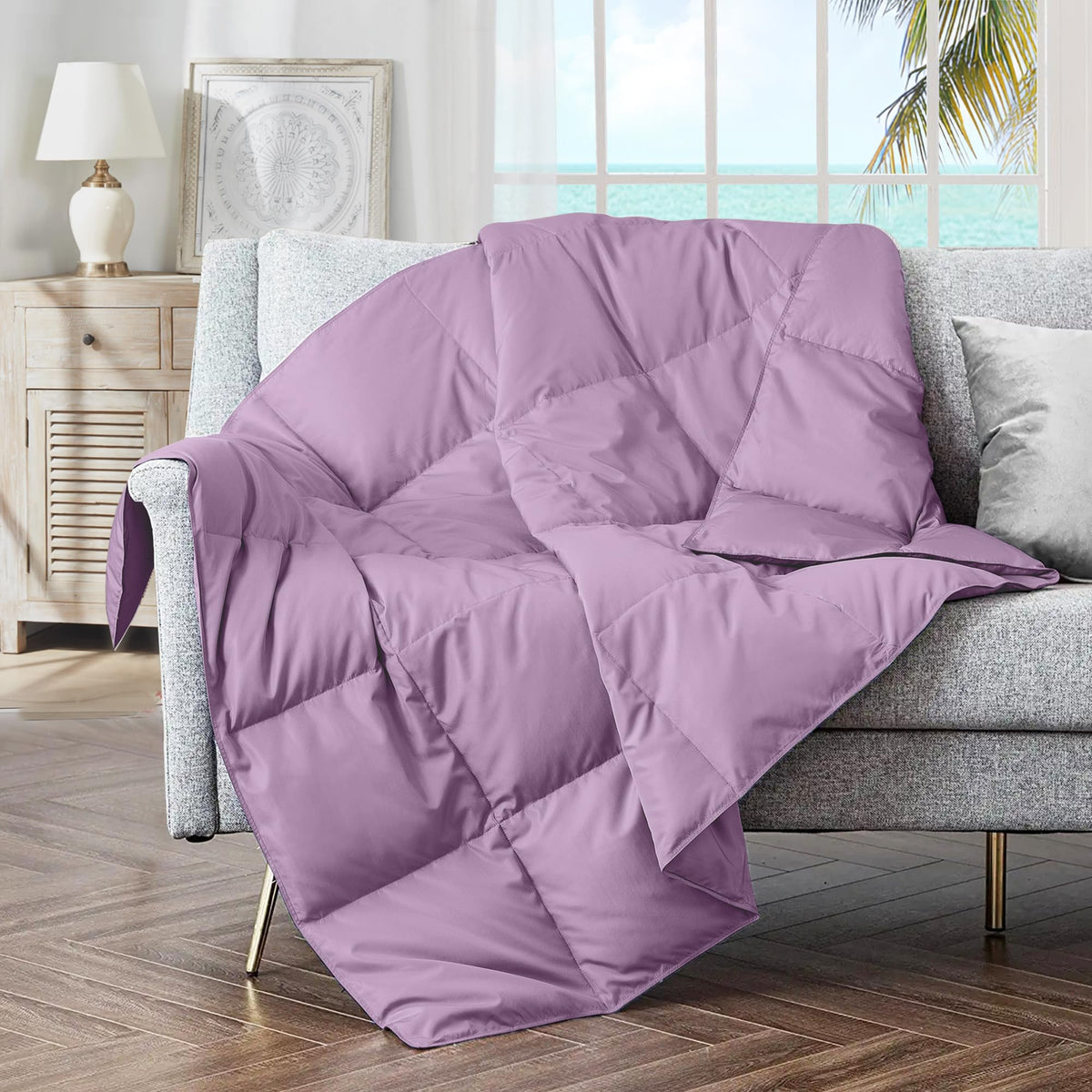 puredown® Soft Feather Down Throw Blanket Lightweight Packable Couch Throw for Indoor and Outdoor Use, Throw 50"X70", Navy
