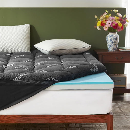 BEDLORE 4 Inch Dual Layer Memory Foam Mattress Topper Queen