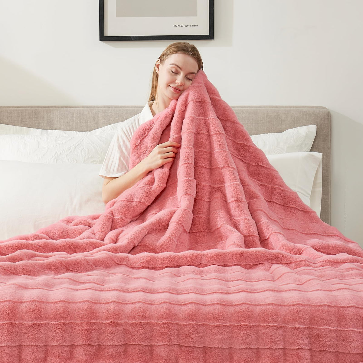 Cozy Bliss Fluffy Faux Fur Throw Blanket for Couch,Warm Cozy Soft Beige Throw Blankets for Sofa Bed Living Room,50x60 Inches