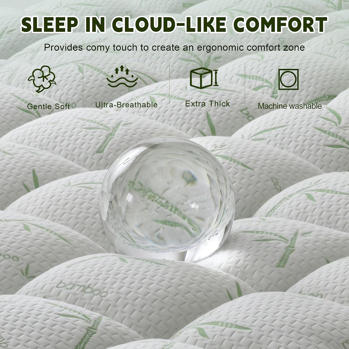 4 Inch Mattress Topper Memory Foam Cooling Bamboo Queen Size