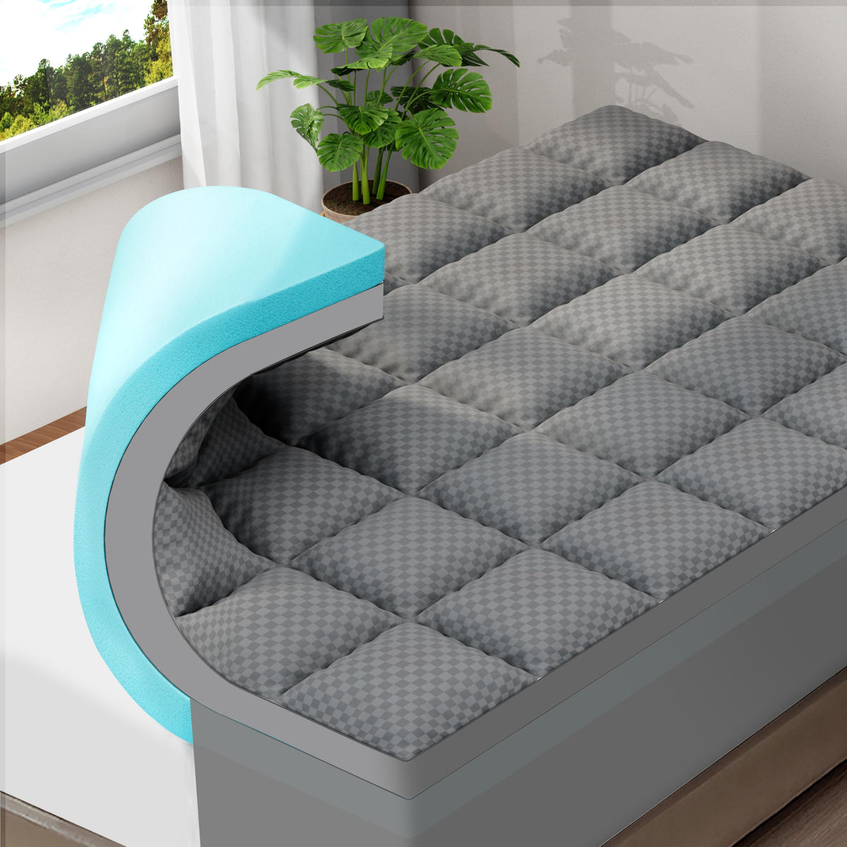 OLANLY 4 Inch Dual-Layer Mattress Topper, Gel Memory Foam, White