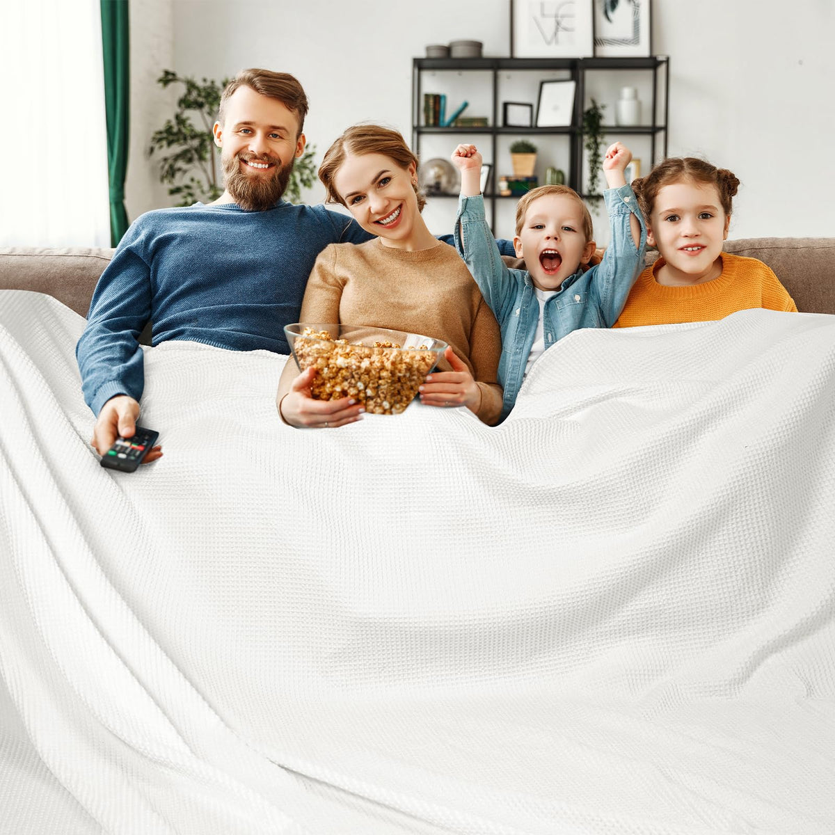 PHF 100% Cotton Waffle Blanket Lightweight Breathable, Twin Size, White