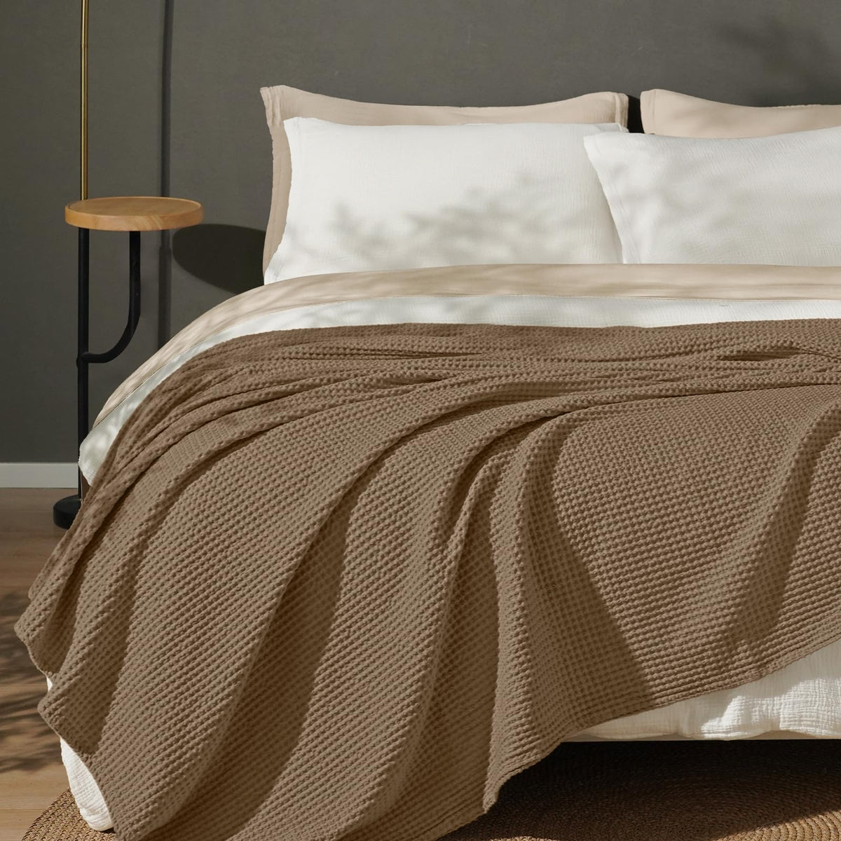 PHF 100% Cotton Waffle Blanket Lightweight Breathable, Twin Size, White
