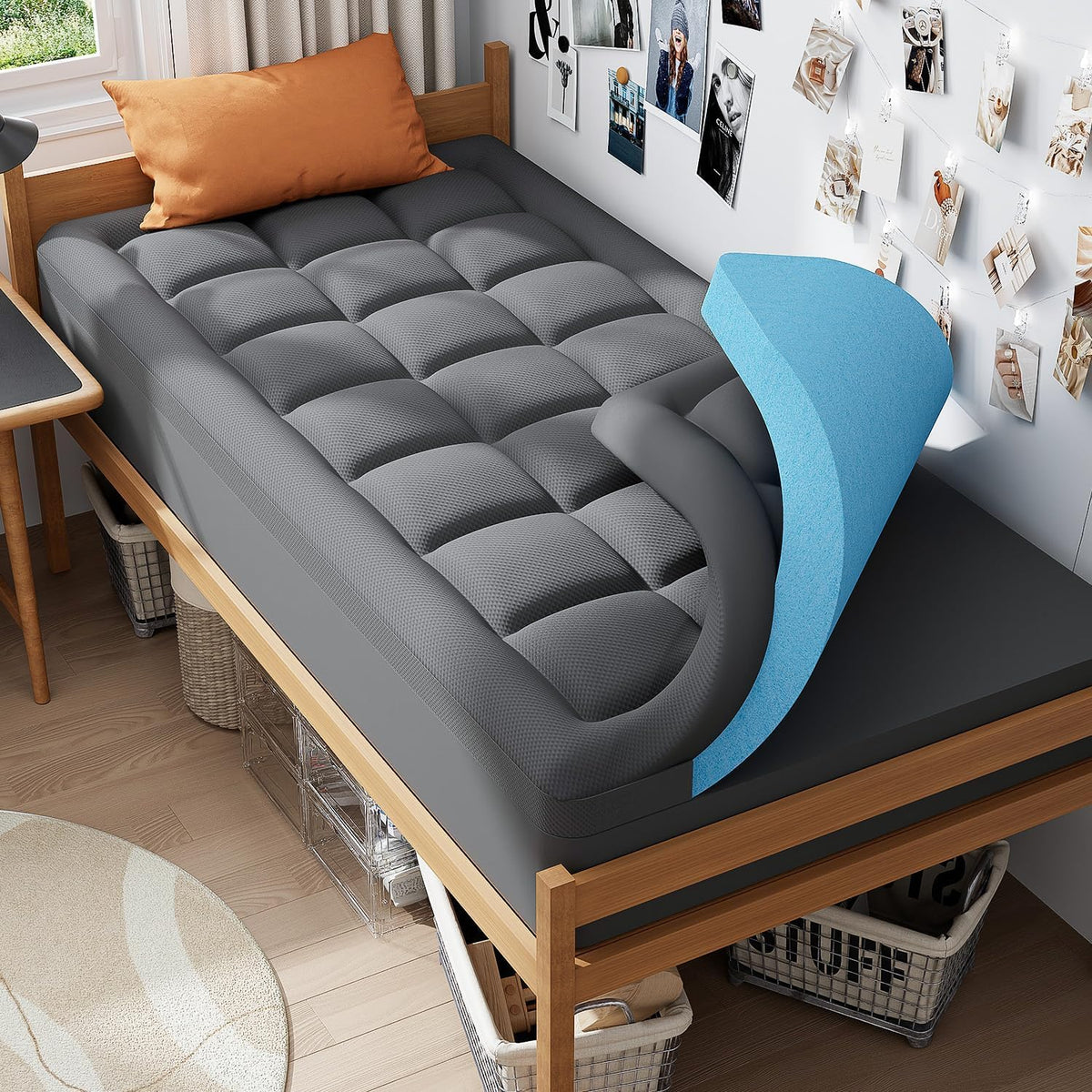 ELEMUSE 3 Inch Queen Dual Layer Memory Foam Mattress Topper with Pillowtop