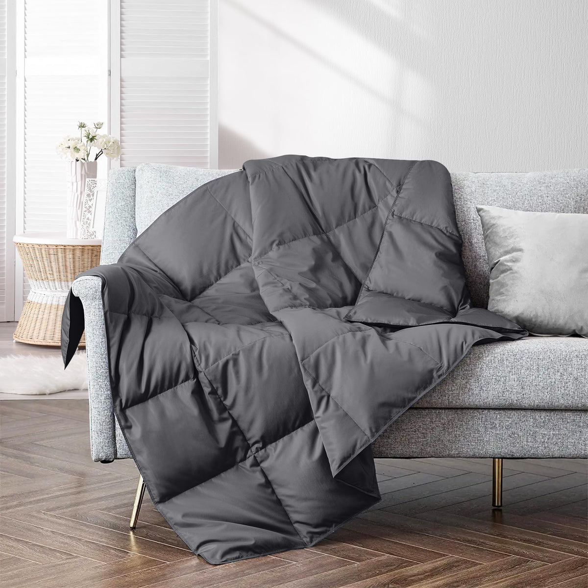 puredown® Soft Feather Down Throw Blanket Lightweight Packable Couch Throw for Indoor and Outdoor Use, Throw 50"X70", Navy