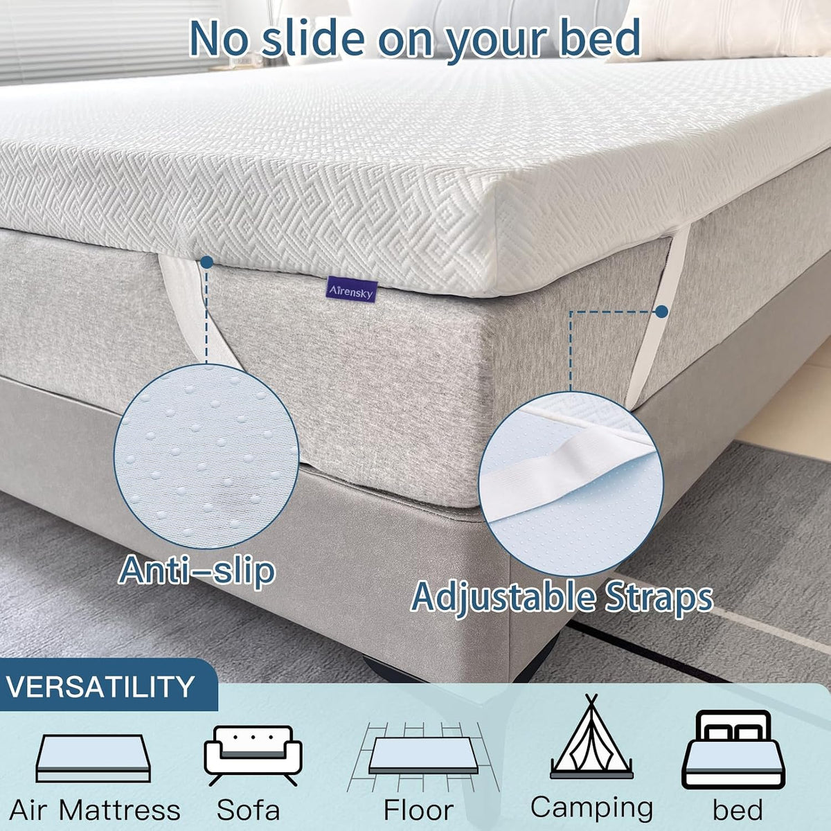 Airensky Full Size Memory Foam Mattress Topper, Cooling Gel High Density