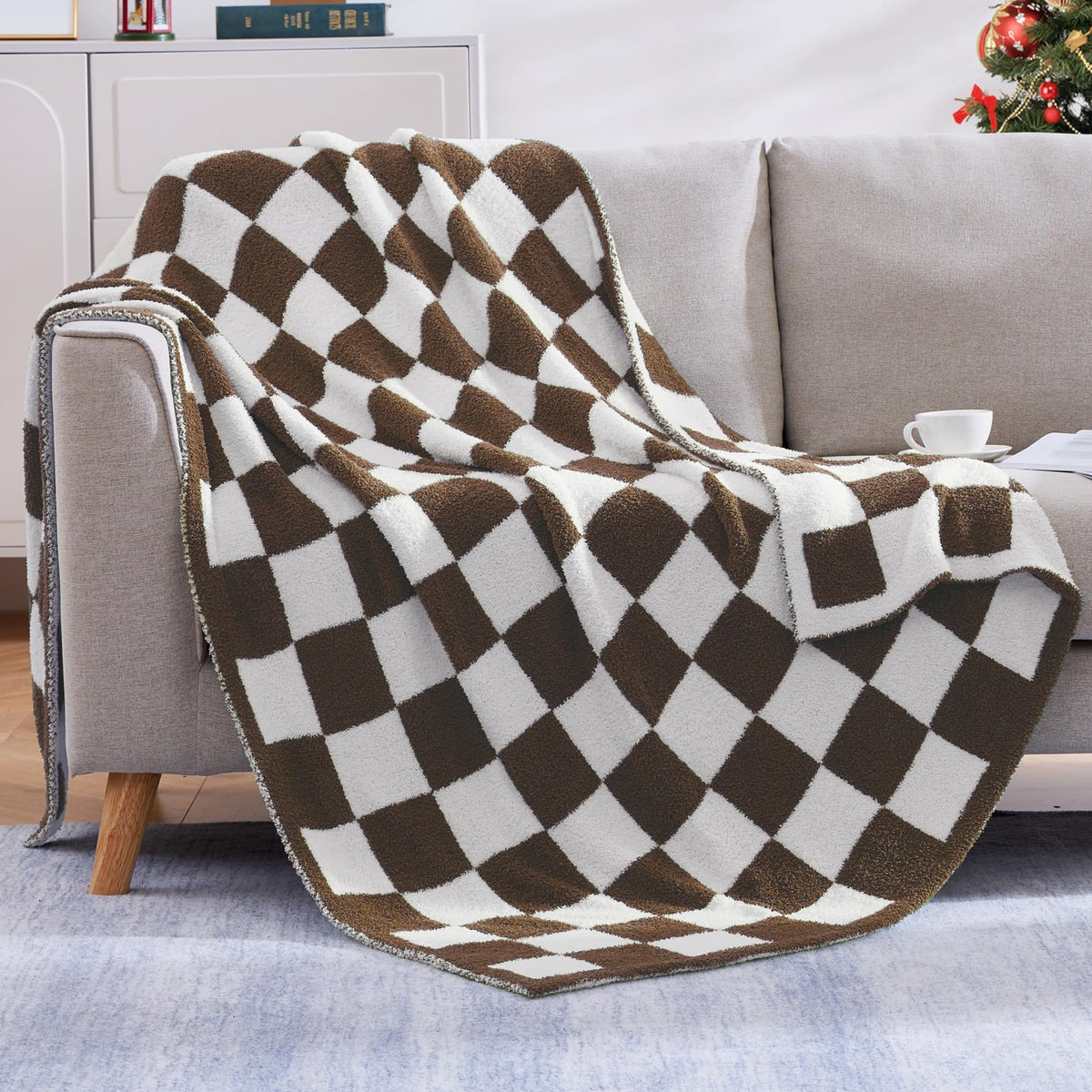WRENSONGE Soft Checkered Throw Blanket for Couch-Cozy Fall Knitted Blankets